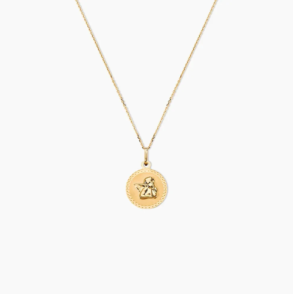 Pendentif Ange Rond Cisele Or Jaune
