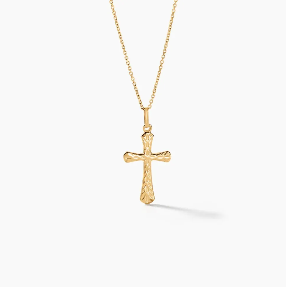 Pendentif Annais Croix Striee Or Jaune