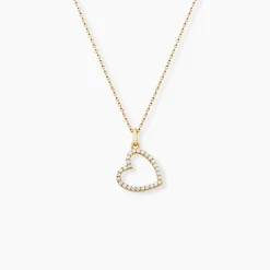 Pendentif Coeur Penche Or Jaune Oxyde De Zirconium