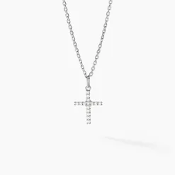 Pendentif Glacen Croix Or Blanc Oxyde De Zirconium
