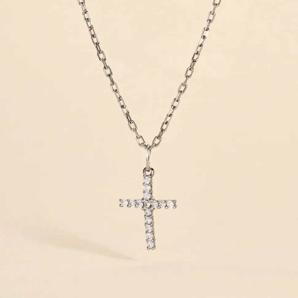 Pendentif Glacen Croix Or Blanc Oxyde De Zirconium