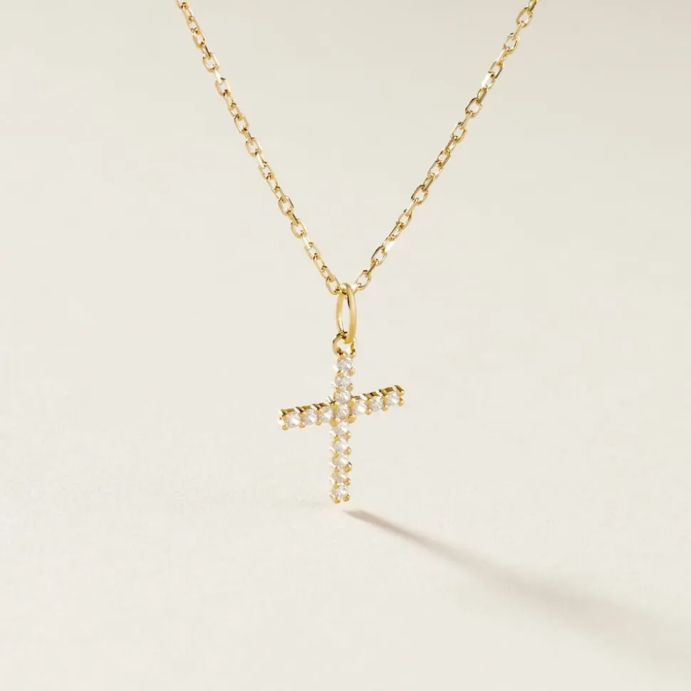 Pendentif Glacen Croix Or Jaune Oxyde De Zirconium