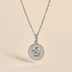 Pendentif Hanita Ange Rond Satine Or Blanc