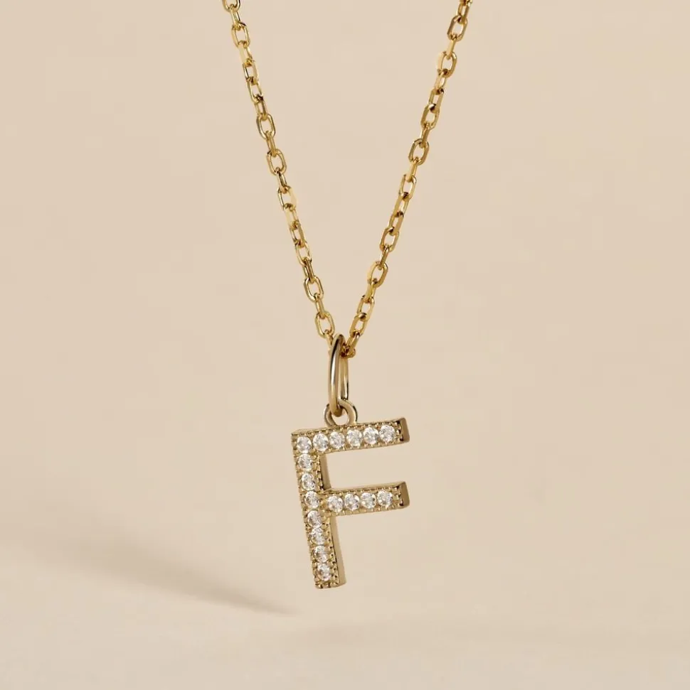 Pendentif Lettre F Or Jaune Oxyde