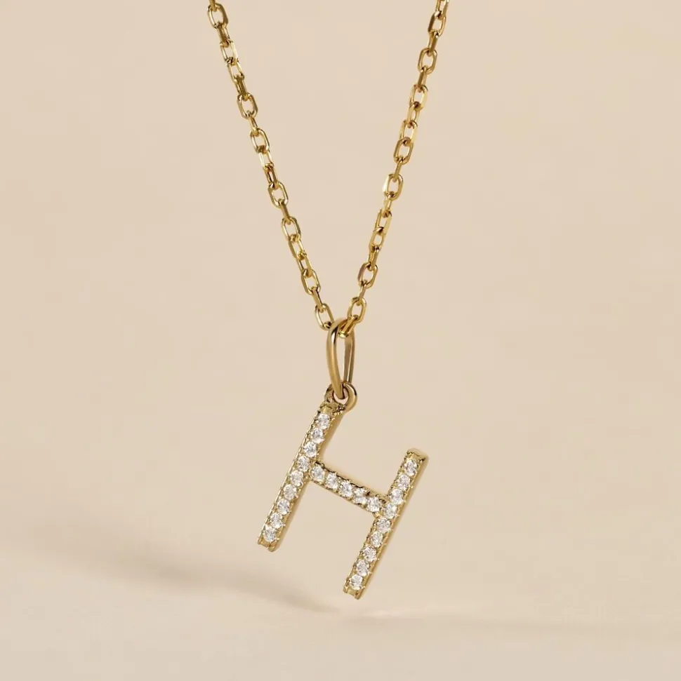 Pendentif Lettre H Or Jaune Oxyde