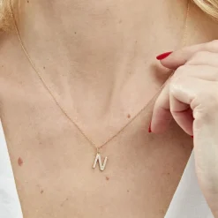 Pendentif Lettre N Or Jaune Oxyde