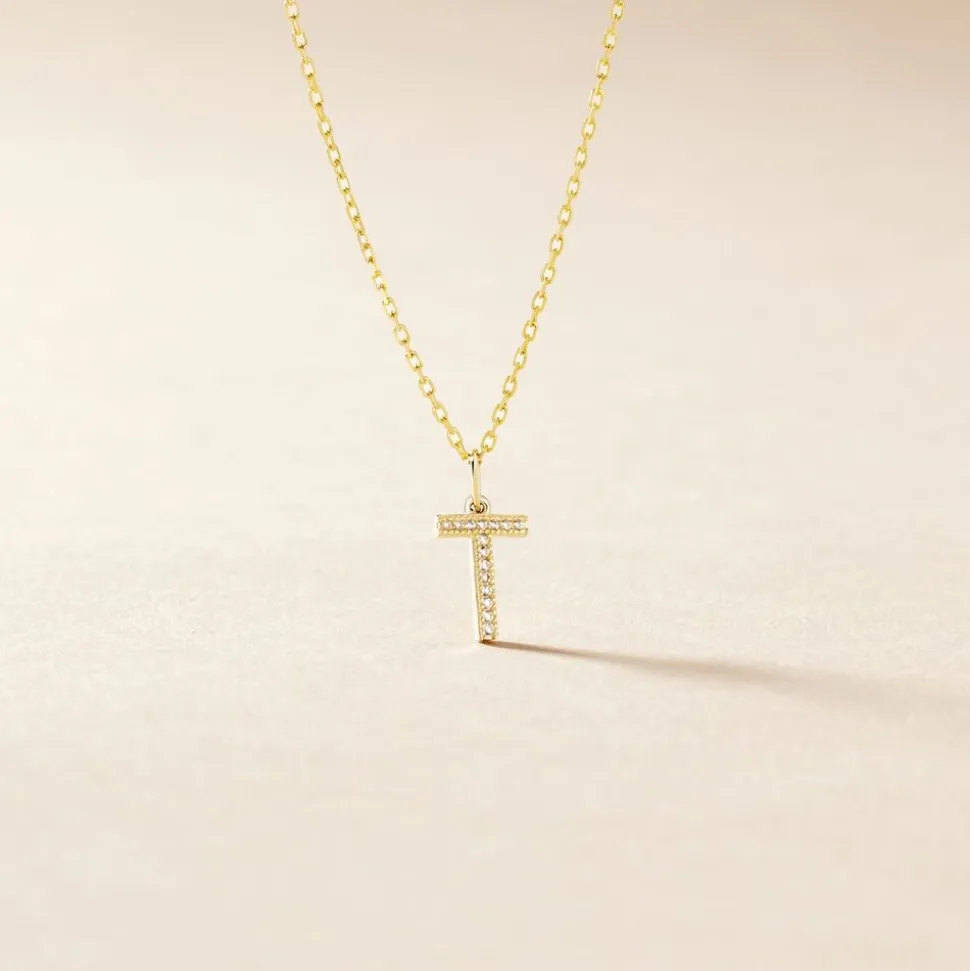 Pendentif Lettre T Or Jaune Oxyde