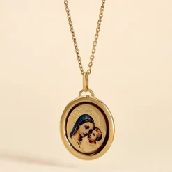 Pendentif Maryame Vierge A L'enfant Ovale Or Jaune
