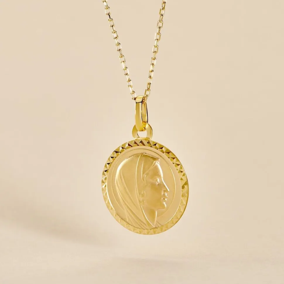 Pendentif Vierge Rond Strie Or Jaune