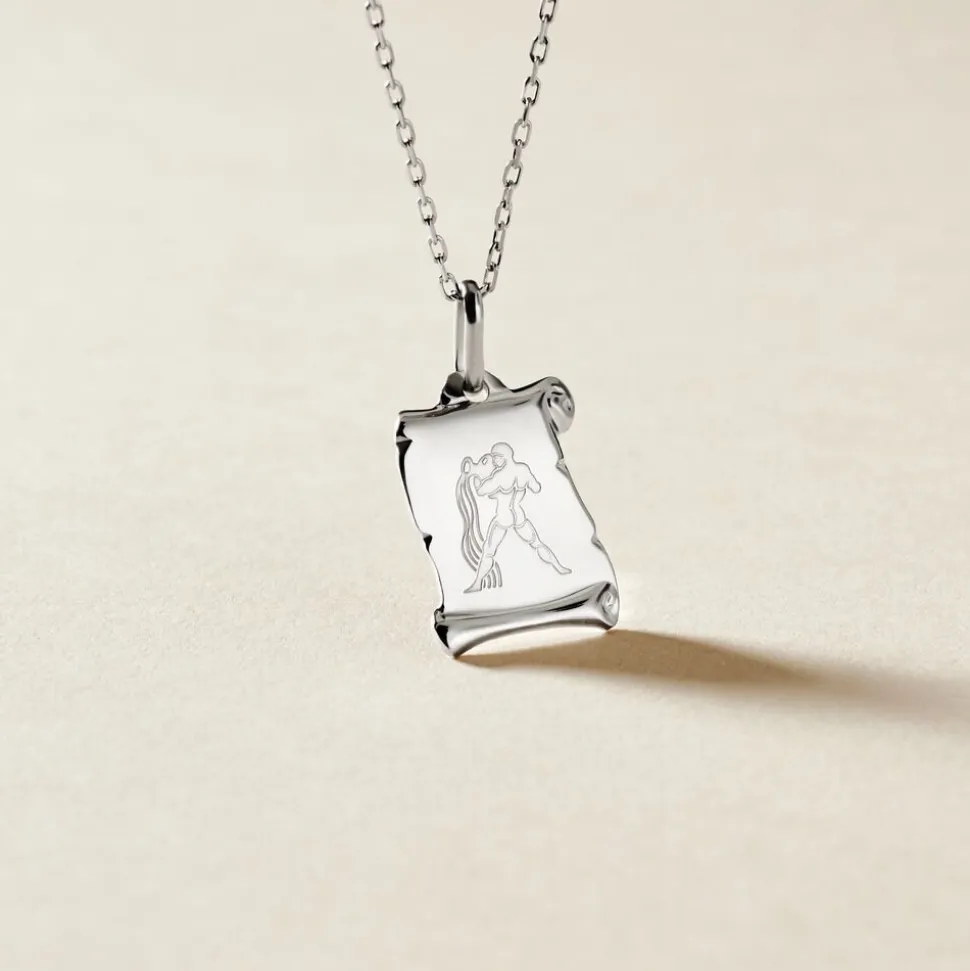 Pendentif Zodiaque Parchemin Argent Blanc