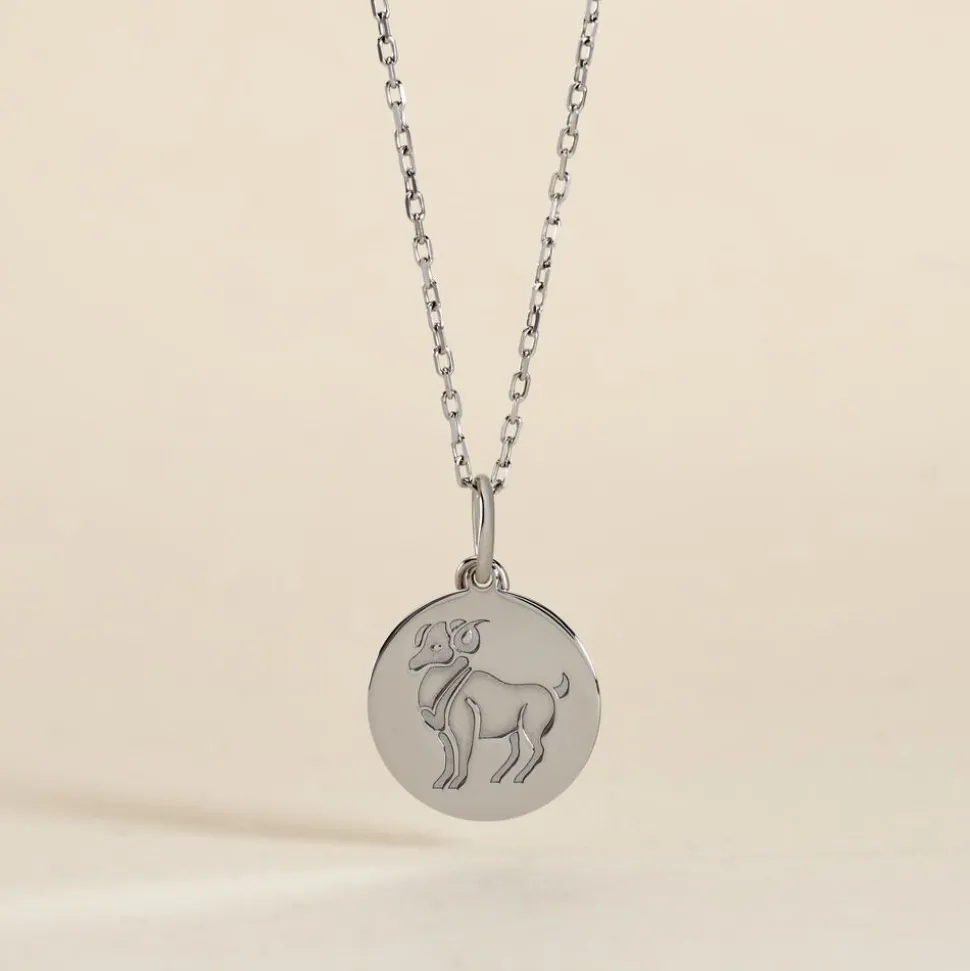 Pendentif Zodiaque Rond Argent Blanc