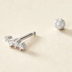Piercing D'oreille Unitaire Roseau Argent Blanc Oxyde De Zirconium